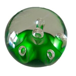 Art Glass PAPER WEIGHT Suspended Controlled Bubbles Green Art Deco MCM 3.5
